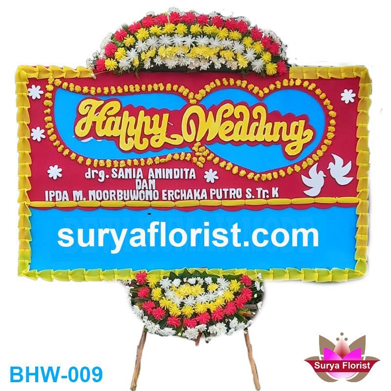 Contoh Karangan Bunga Dewi Rumah Mode Happy Wedding (BHW-009)