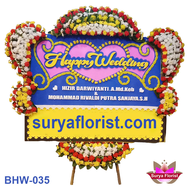 Toko Karangan Bunga Papan Happy Wedding di Rawalumbu (BHW-035)